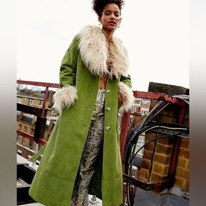 UO Corduroy Tasha Faux Fur Trim Coat
